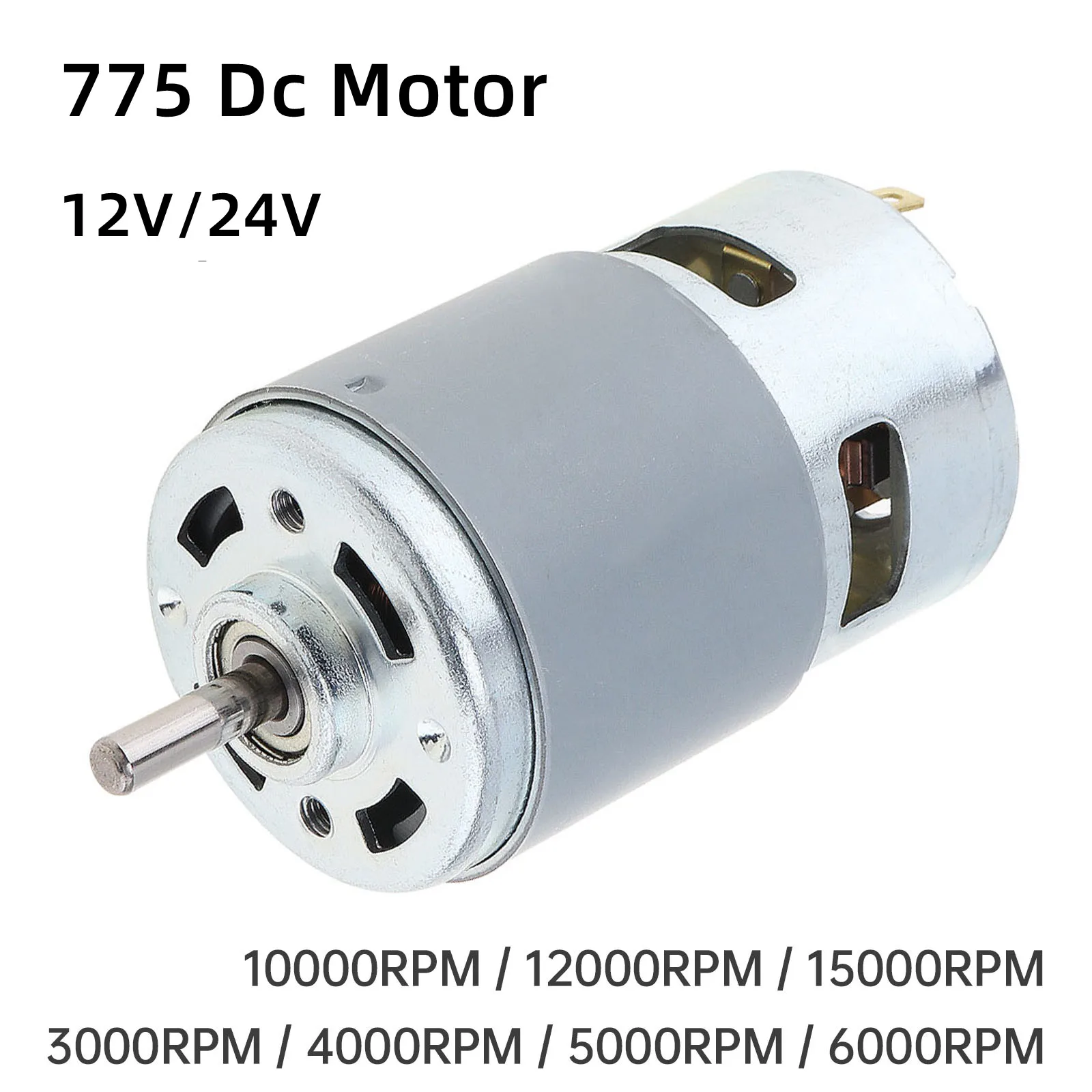 775 DC Motor 12V 24V 3000RPM-15000RPM Large Torque Electric Motor for DIY Toys / Small Drill with Ball Bearing and Fan Blades