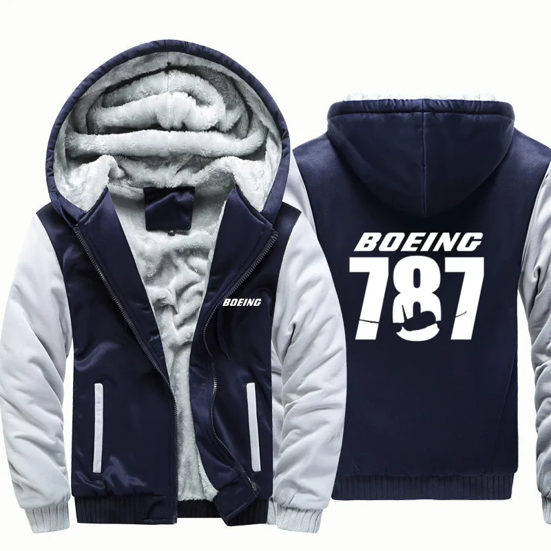 Boeing 787 Fleece Warm Wool Aviation Pilots Flight Men Coat Jackets Autumn Winter Zipper Hooded Thick Hoodies Sweatshirts