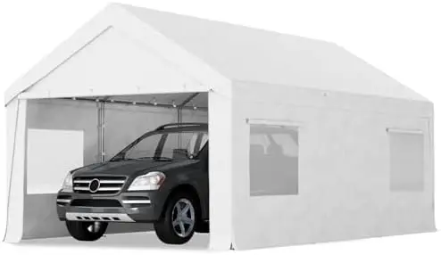 10x20 FT Heavy Duty Carport Canopy with Roll-Up Windows & Doors, Car Tent Portable Garage with All-Season Tarp for