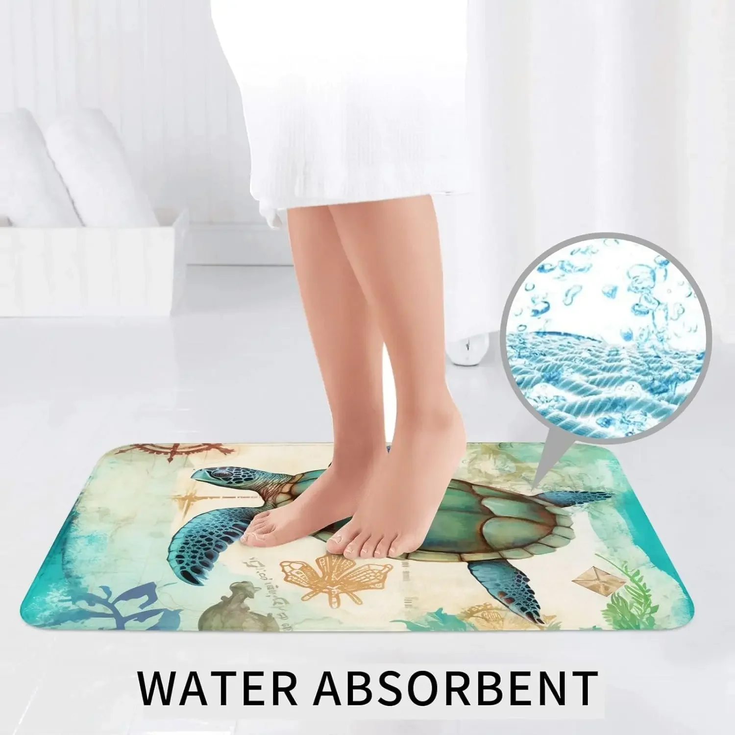 

Ocean Turtle Sea Bath Rugs 3 Piece Set Bathroom Mats + U-Shaped Toilet Pedestal Rug + Toilet Lid Cover Non-Slip Flannel Carpets