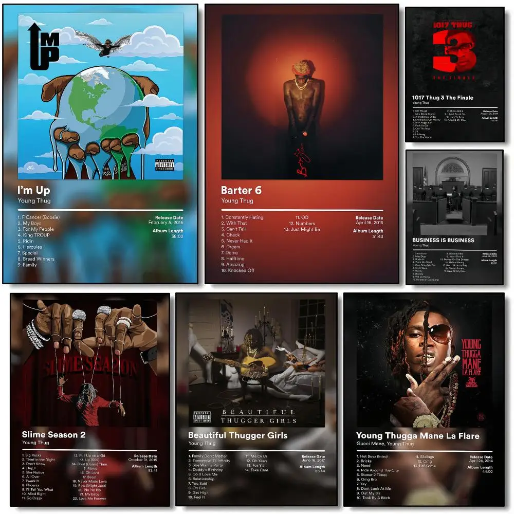 Rap Music Album Cover Young Thug Poster HD Wall Art Aesthetic Home Decor for Living Room Bedroom Café Office Stylish Gift