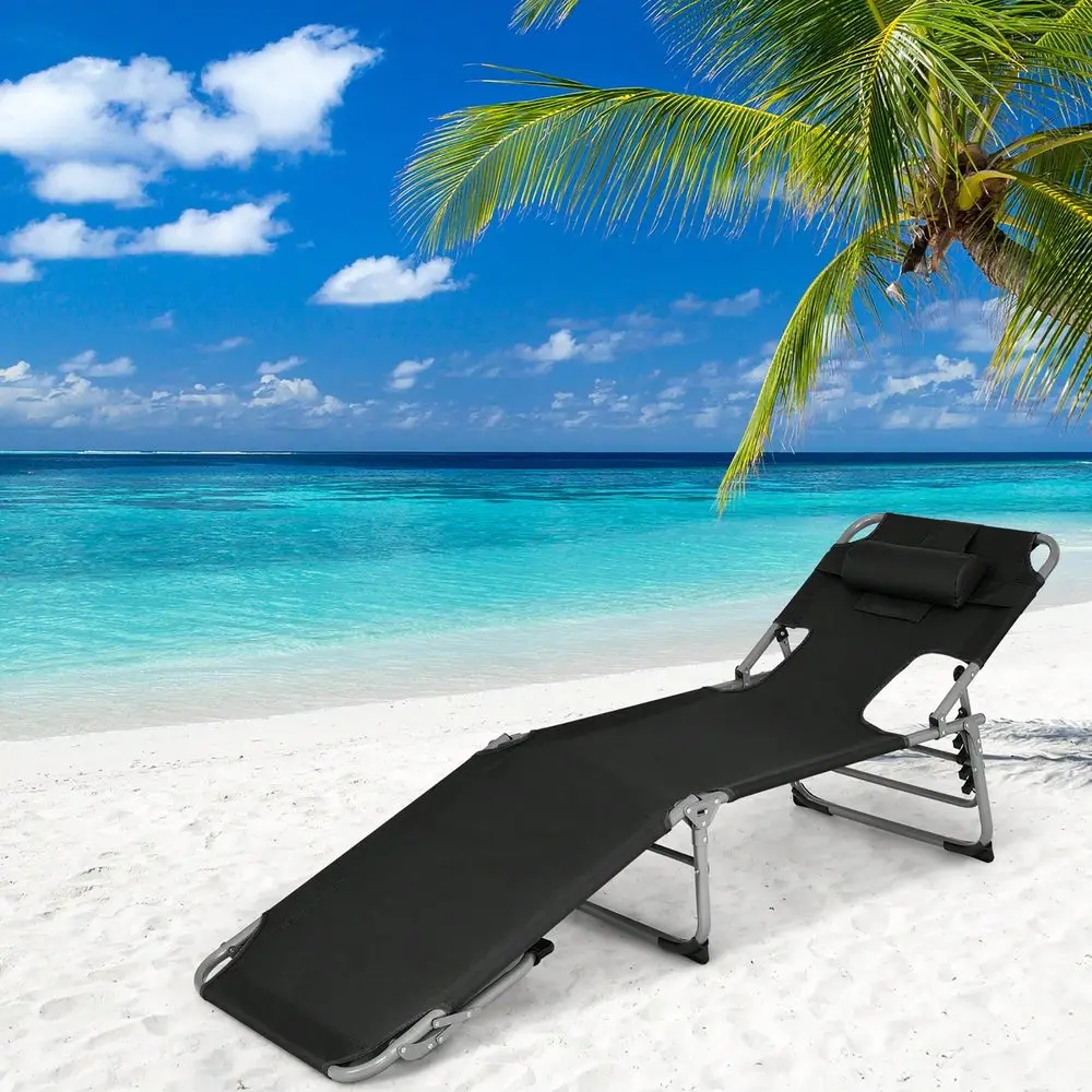 

Outdoor Beach Lounge Chair Folding Chaise Lounge With Pillow Blue Black Grey Turquoise Pink Beige