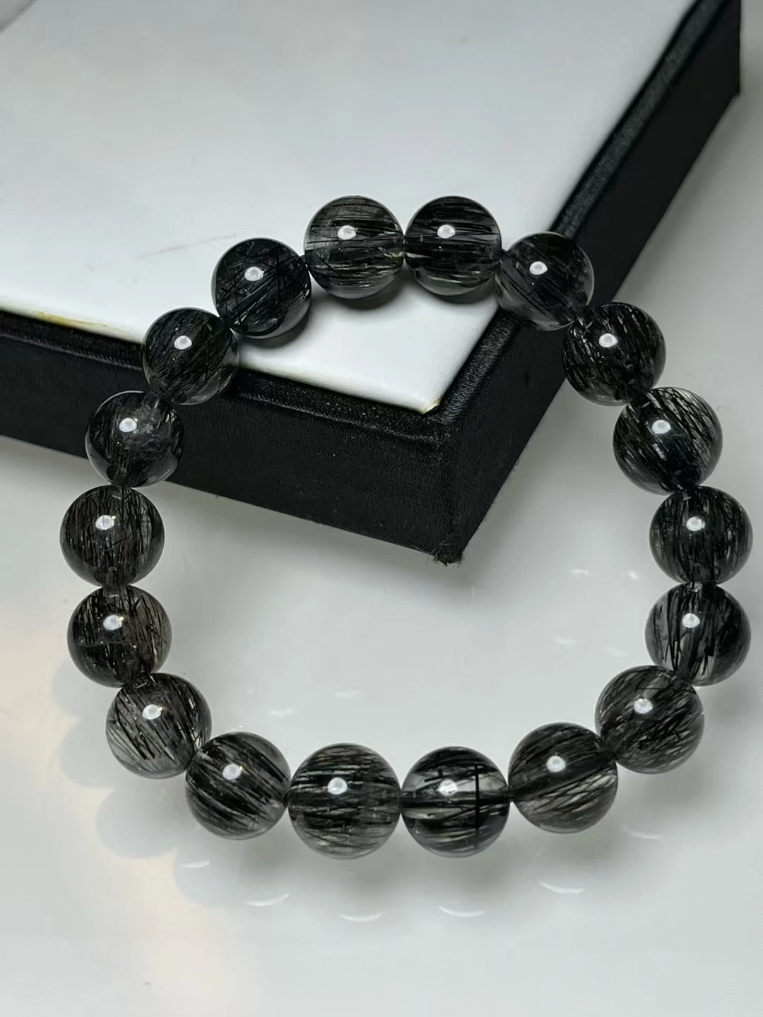 Natural Black Rutilated Quartz Crystal Bracelet 11 mm Woman Brazil Black Rutilated Quartz Round Beads  AAAAA