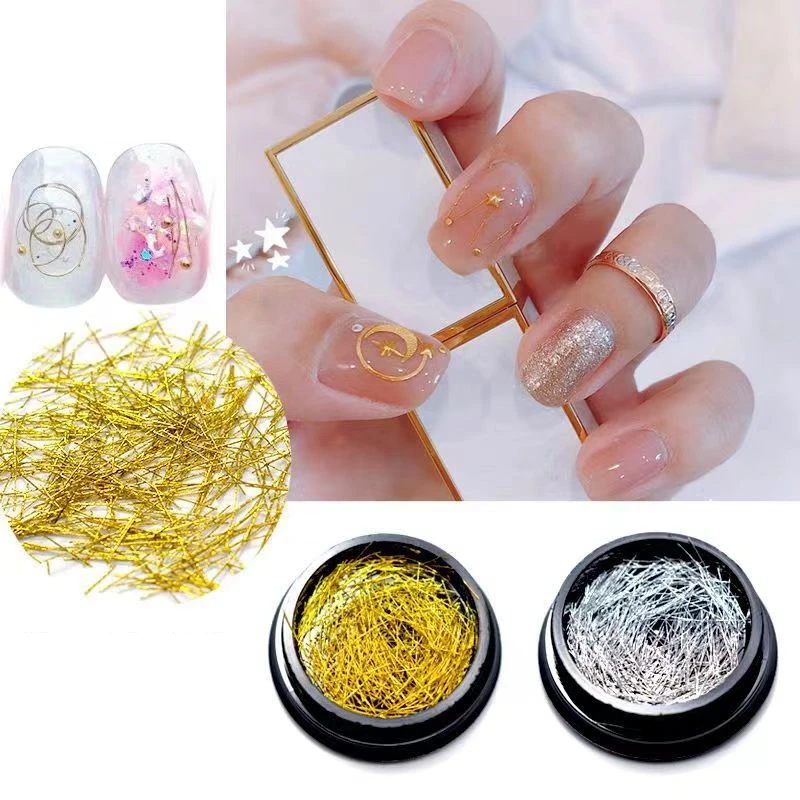 1 Box Nail Art Decoration Symphony Mermaid Line Gold Silver Color Silk Thread for DIY Nail Accessories Colorful Mesh Line Decor