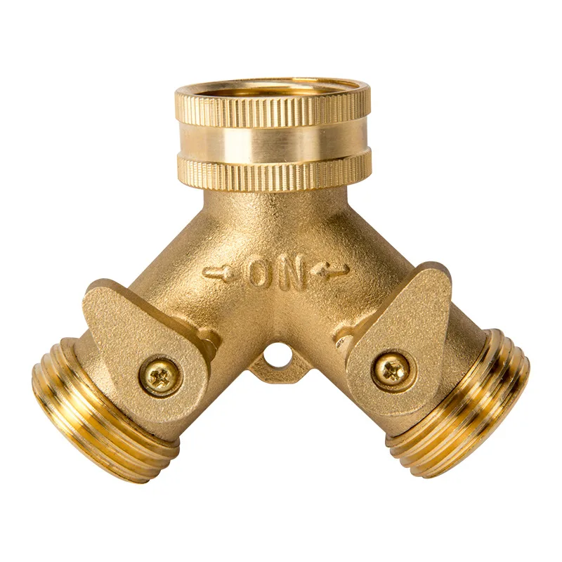 

Brass 2 way Y Splitter Garden Hose Connector with Comfortable Grip Shut Off Valves, Adapter for Water Tap, Outlet, & Spigot