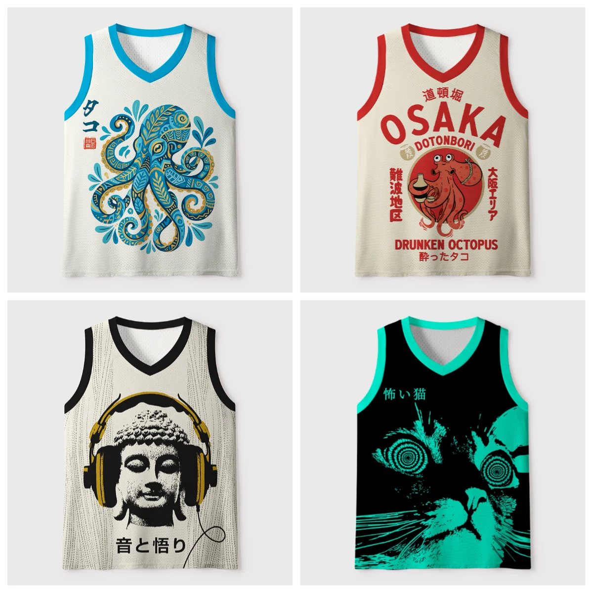2026 new V-neck mesh basketball sports vest, Japanese ukiyo-e animal print sleeveless fitness muscle breathable sports jersey