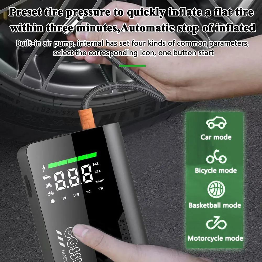 2500A Jump Starter Power Bank Starting Device Portable Charger Emergency Booster 12V Car Battery Jump Starter with air pump