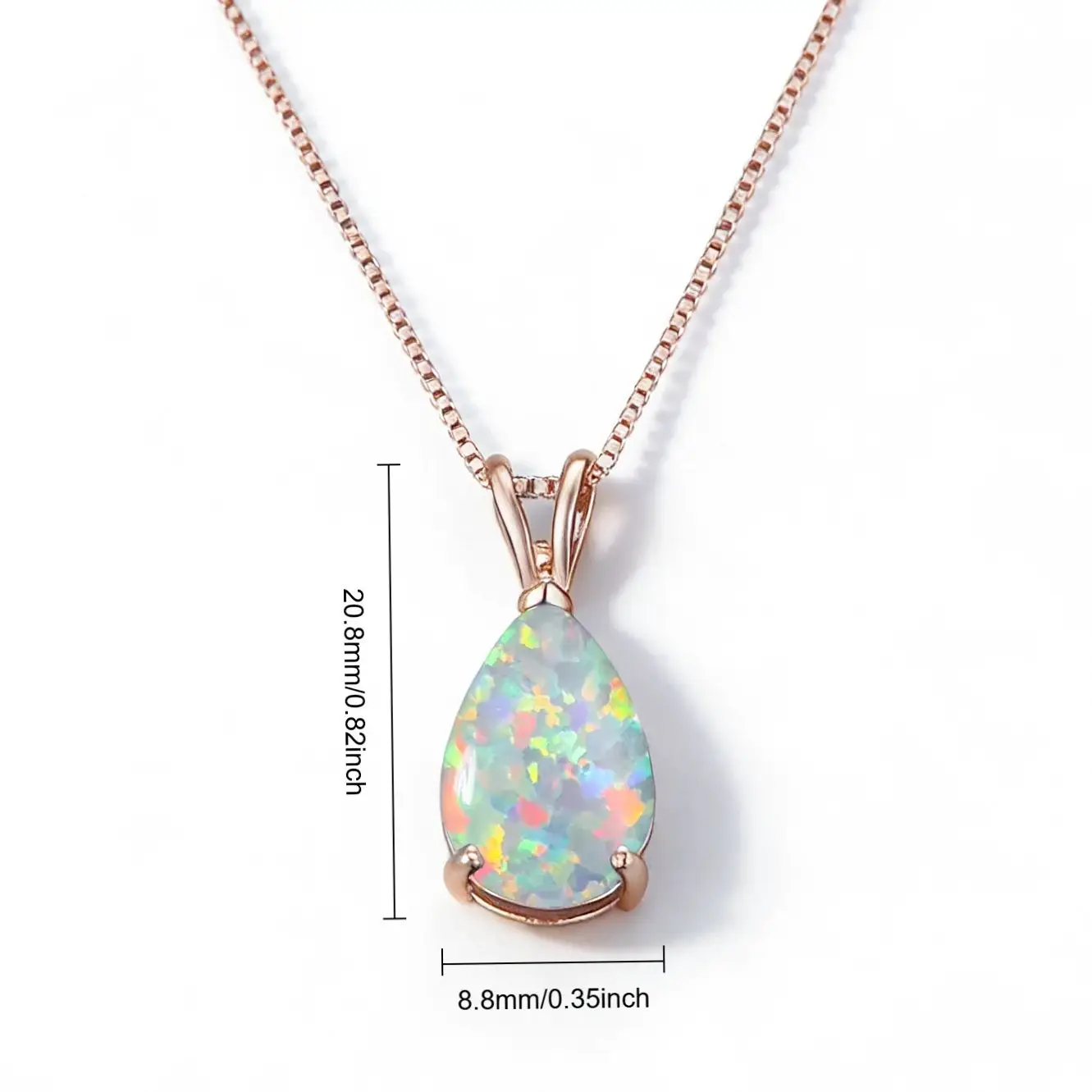 Stunning Teardrop Fire Opal Pendant Necklace, Rose Gold Plated October Birthstone Jewelry for Women, Hypoallergenic Opal Gift