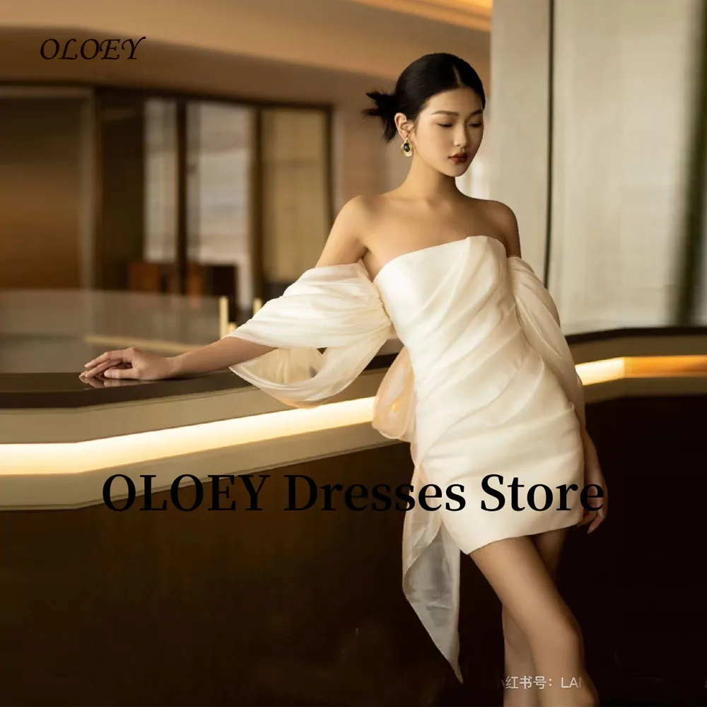 

OLOEY Mini Short Wedding Party Dresses Korea Photo shoot Off Shoulder Soft Satin Bride Gowns Prom Formal Dress Customized