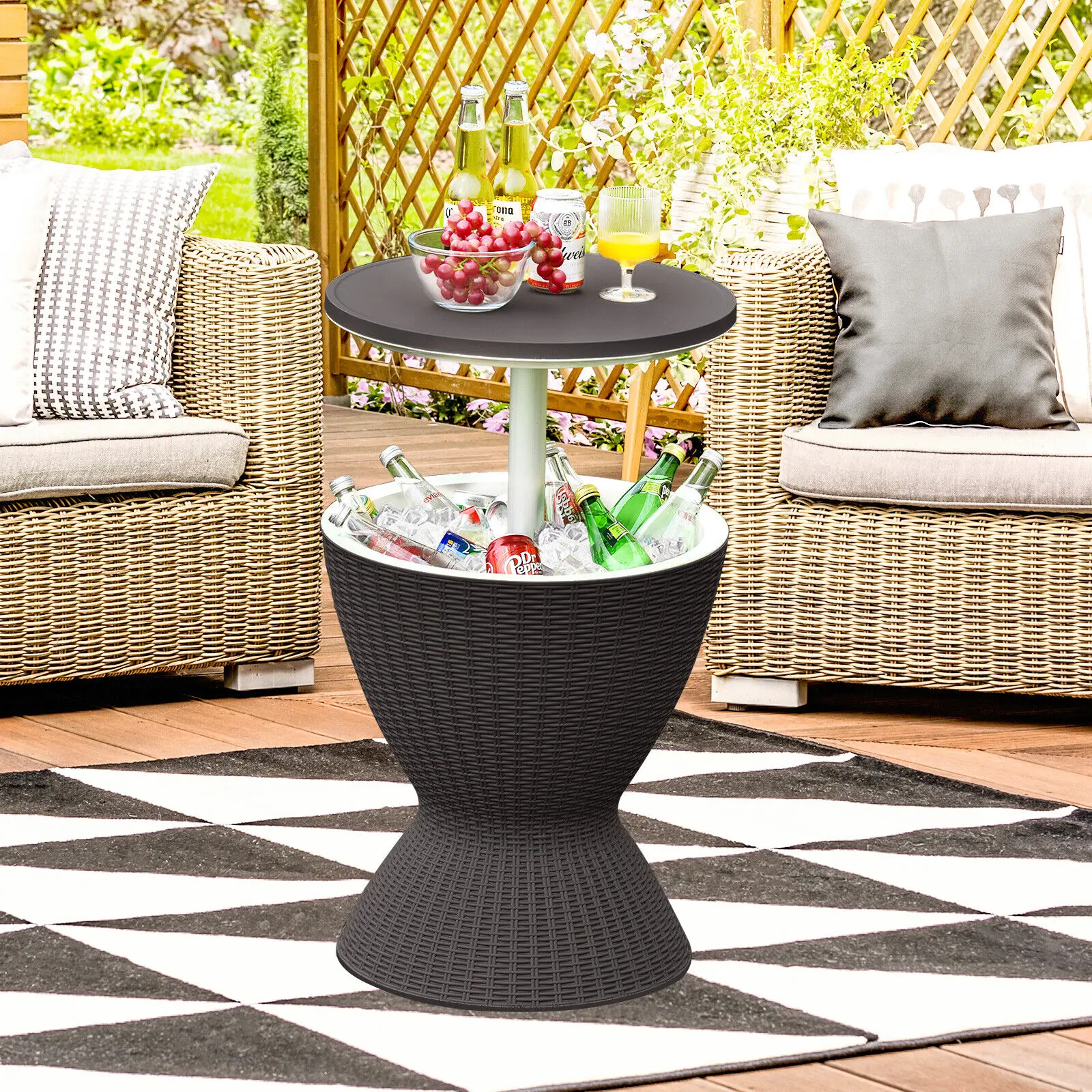 GOFLAME 30L Patio Ice Cooler All-weather Cool Bar Table w/ Extendable Tabletop Party