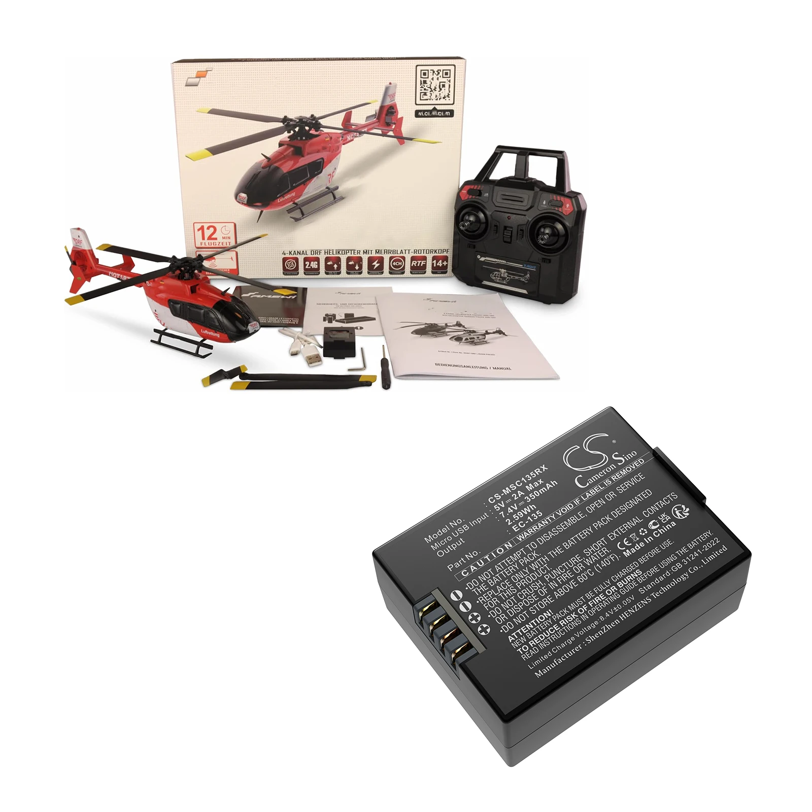 

Cameron Sino 7.4V 350mAh Drones Battery EC-135 for Modster AFX-135 DRF 25327