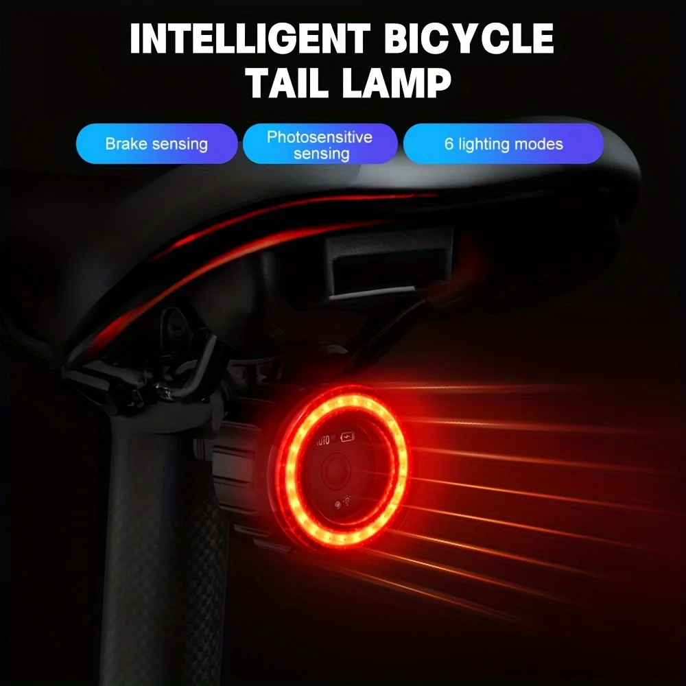 1 Pc Bicycle Intelligent Brake Taillight Red Light Cob Large Aperture Seat Cushion Taillight Intelligent Brake Tail