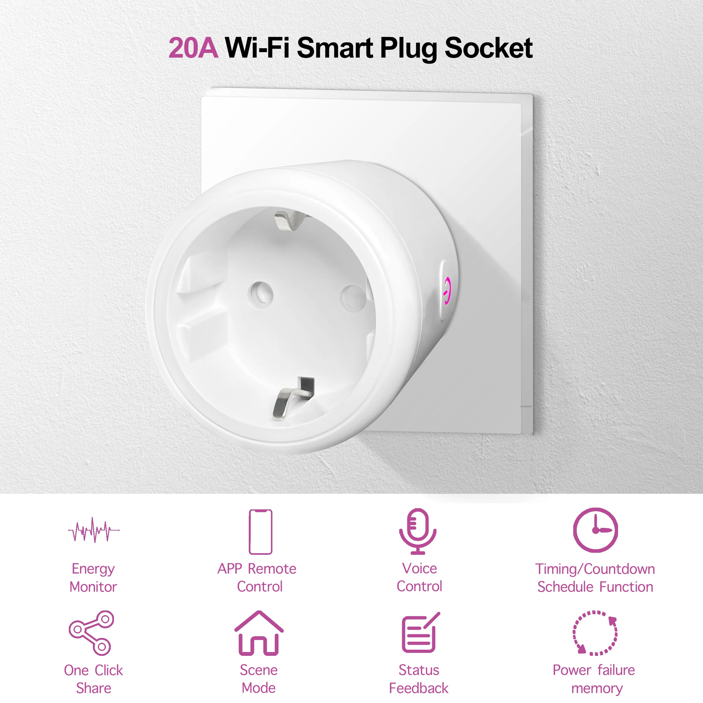 Wifi Plug 20A Smart Socket EU with Power Monitor Function Smart Life App Remote Control Outlet Works with Alexa Google Home