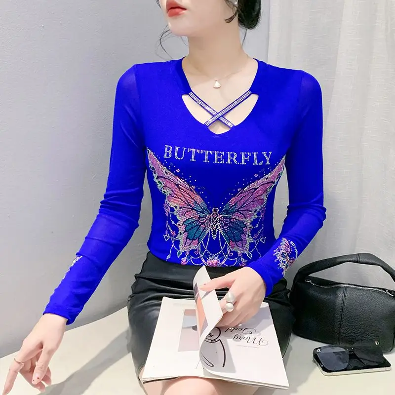 

Luxury Embellished Double Layer Ice Silk Mesh Fashionable Basewear Women's Top