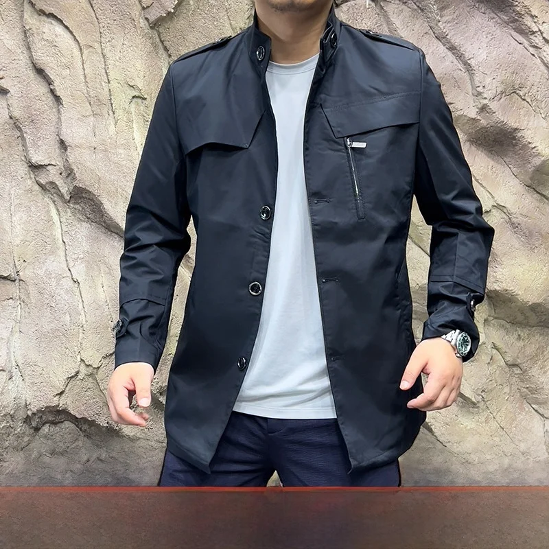 

Мужская повседневная длинная куртка в стиле ретро, новая осенняя высокая мода, легкое деловое пальто-стойка с застежкой на одной пуговице