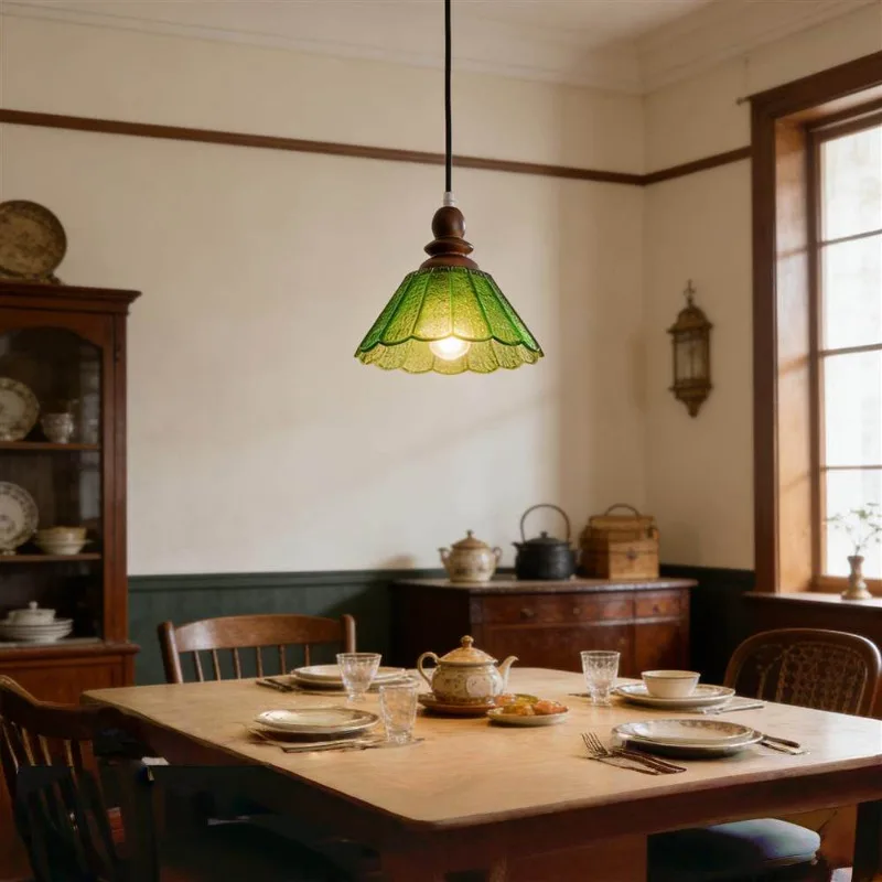 French Vintage Pendant Light Art Glass Lamp Shade LED Ceiling Chandelier Cafe Restaurant Aisle Corridor Embellish Light Fixtures