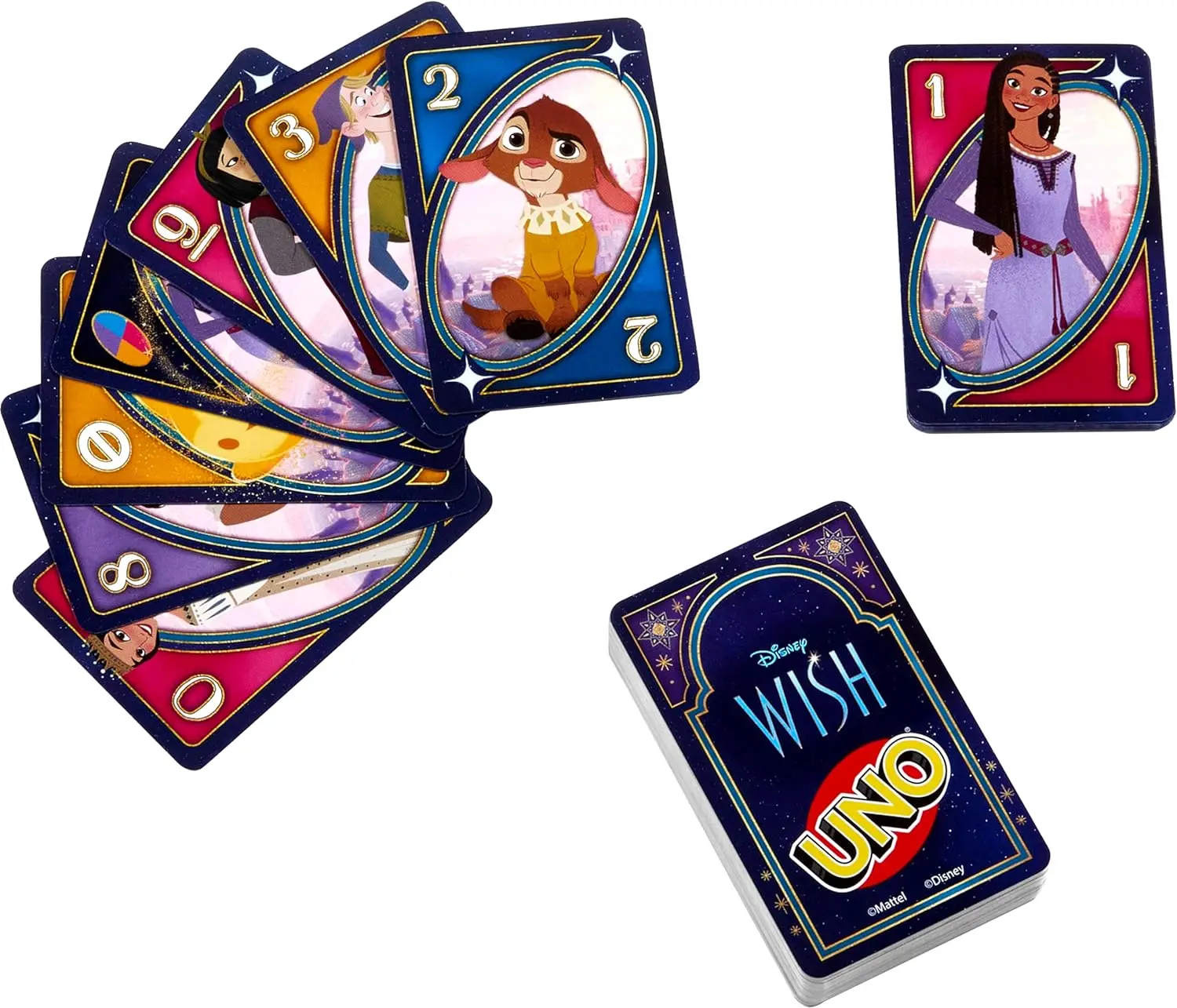 Mattel Games UNO Disney Wish Card Game for Kids Adults Game Night with Characters from The Movie Special Rule 2 to 10 Players