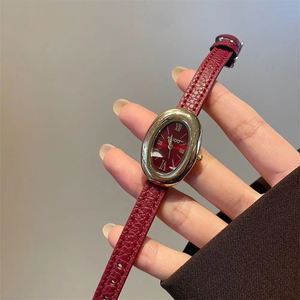 Vintage Style Women's Wrist Watch Gray Oval Dial Minimalist Design Ladies Watch Retro-Luxury Texture Lightweight Construction