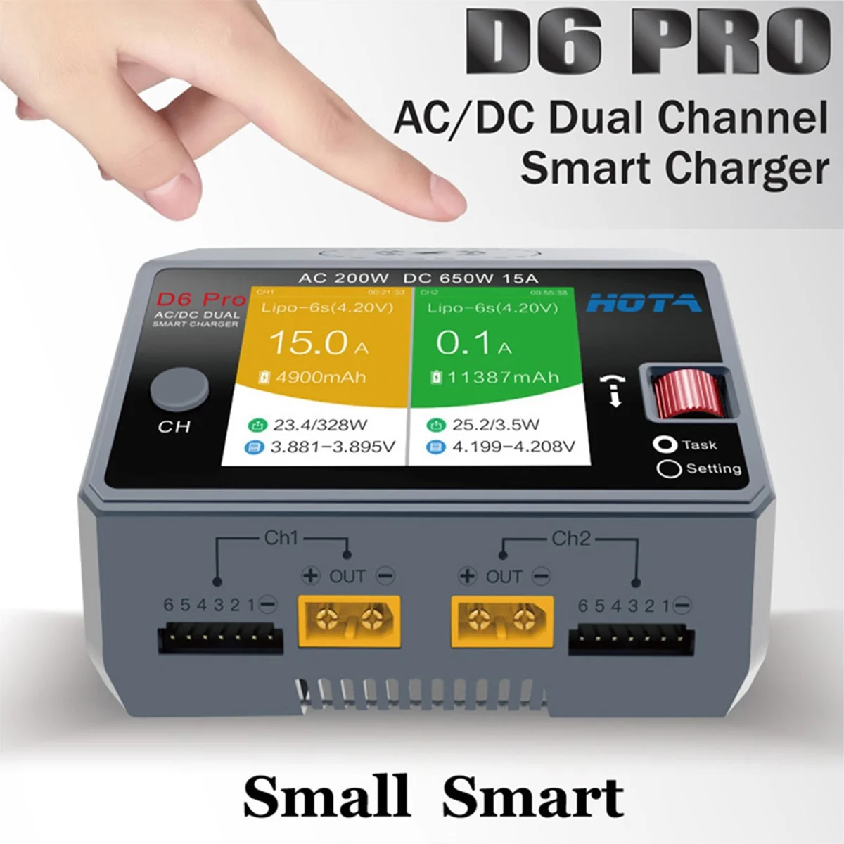 HOTA D6 Pro AC 200W DC 650W 15A شاحن ميزان مع شاحن لاسلكي للطائرة 1-6S Lipo LiHV/NiZn/Nicd/NiMH Battery-EU PLug