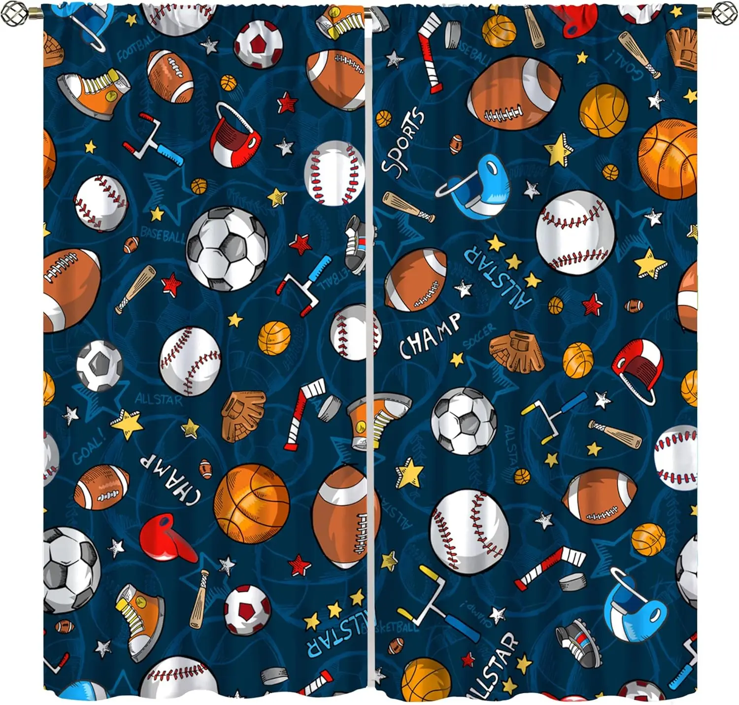 Sports Curtains Decor Football Basketball Soccer Baseball Theme Panel Wall Hanging for Man Cave Gym Room Kids Nursery Championsh