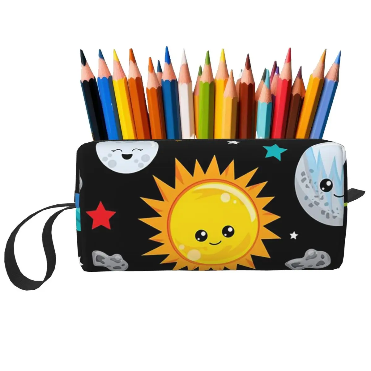 Kawaii Planets Cute Solar System Pencil Case for Boys Girls Pen Box Pencil Bag Stationery Supplies Travel Women Cosmetic Bag