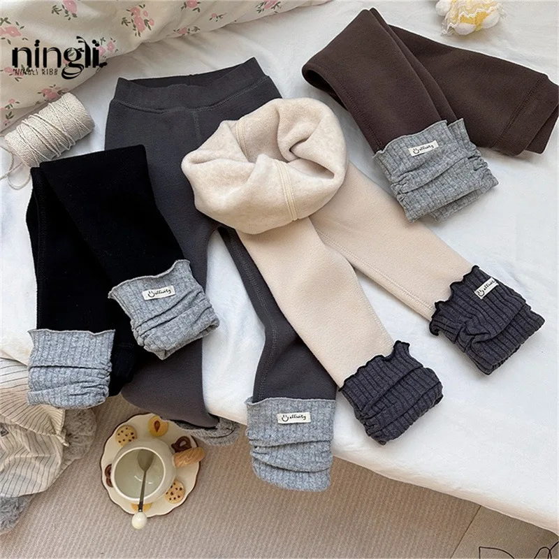 

Girl Fleece-lined Thick Leggings Autumn and Winter Clothing New Western Style Baby Girl Pile Style Coaster Boneless Trousers