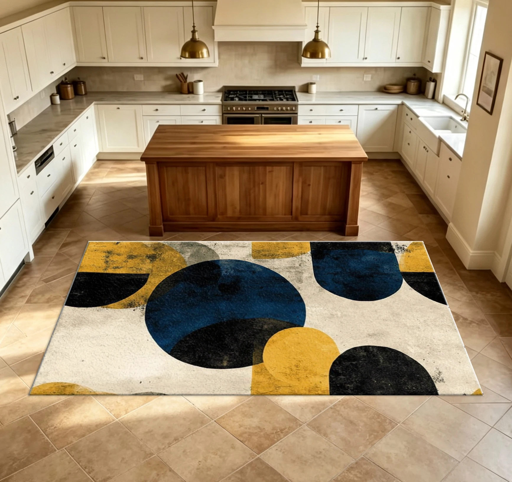 Vintage Distressed Oval Geometric Carpet Flooring Retro Mid-Century Art Home Decor Carpet For Living Indoor Space