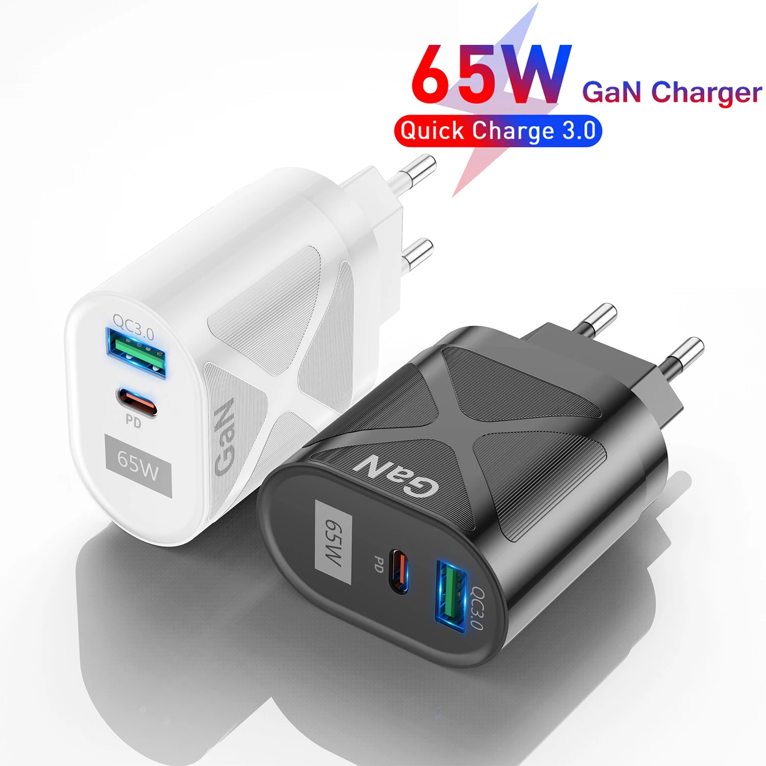 65W GaN USB Charger PD QC 3.0 Universal Macbook Laptops Quick Charging Adapter Cell Phone Smart Fast Charging Head for Xiaomi 12