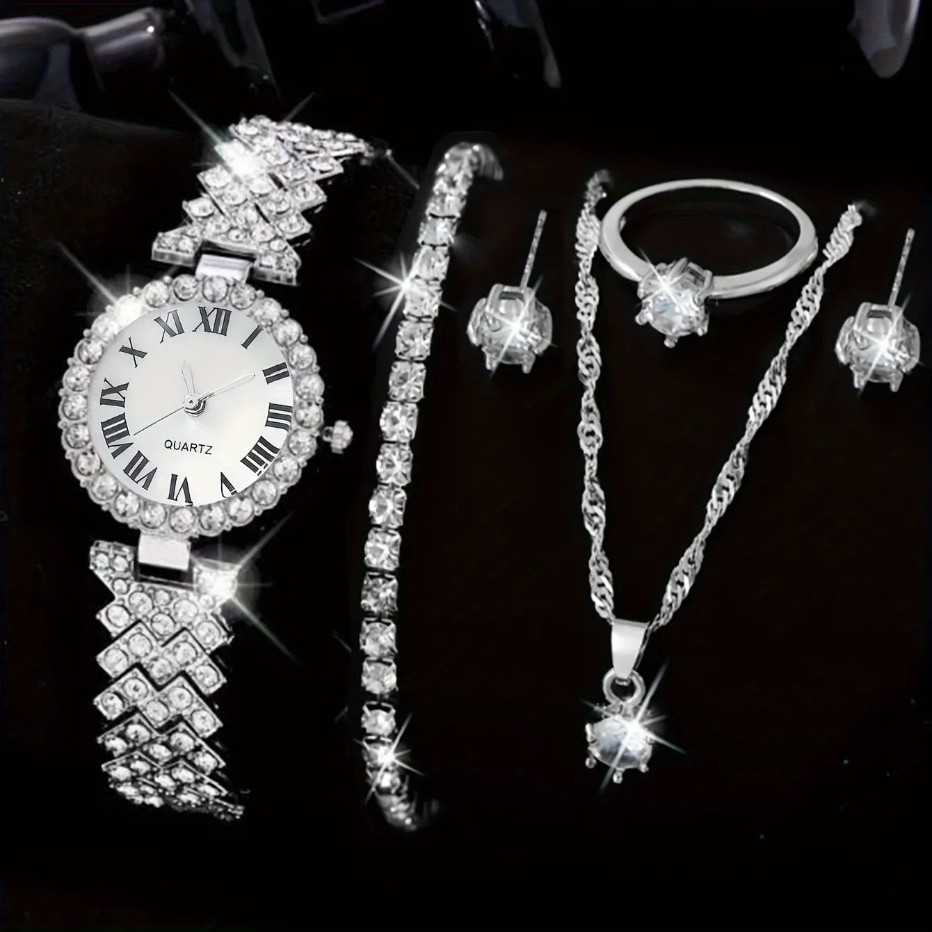 6 шт./компл. женские часы, роскошные кварцевые часы со стразами, римские модные аналоговые наручные часы и комплект украшений, подарок для мамы и нее