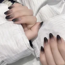 24pcs Gradient Black Pointed Nail Art Fake Nails Press On Nail Tips Artificial Nails Wearable Long Almond False Nails Finished