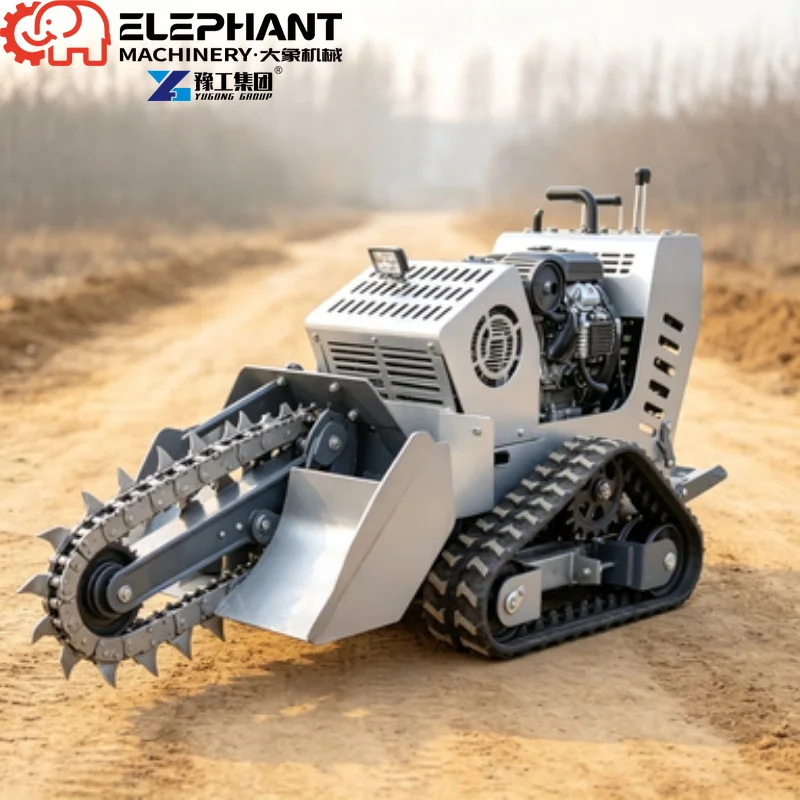 Tracked Ditcher, Crawler Rotary Trencher With Backfill Attachment For Outdoor Garden Trench Excavation