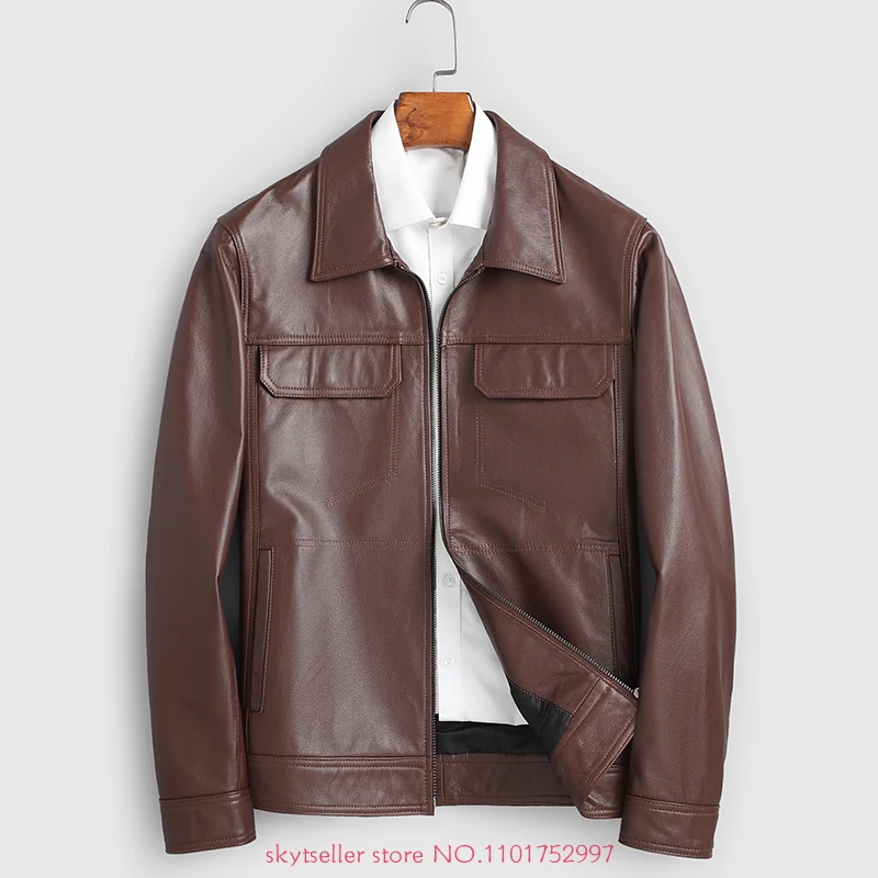 

High Quality Genuine Leather Jacket Men First Layer Cowhide short Jacket Spring Autumn Leather Coats