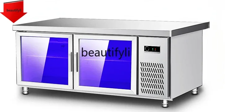 

A61 Refrigerated workbench Fresh-keeping cabinet Operating table Blue light freezer Glass door Freezer Commercial refrigerator