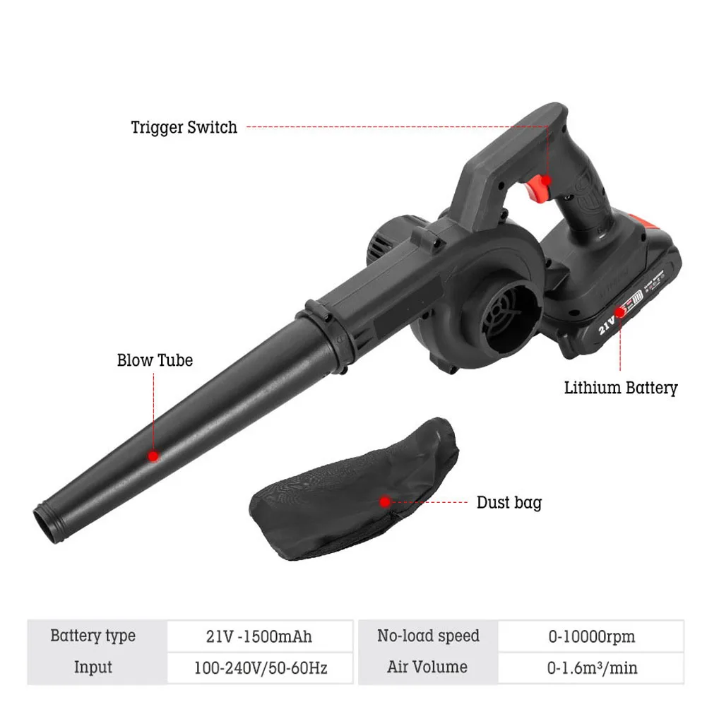 

Вентилятор с батарейным питанием Аккумуляторный вентилятор для листьев Компактный пылесос для чистки листьев Эффективный инструмент для чистки