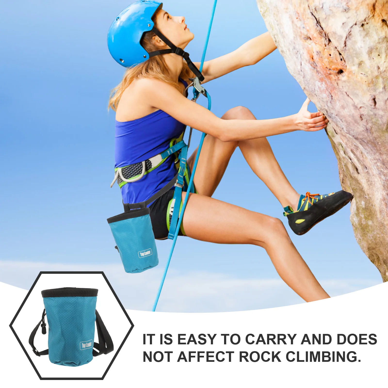 Rock Climbing Bag Hiking Bouldering Chalk Large Capacity Blue Fitness