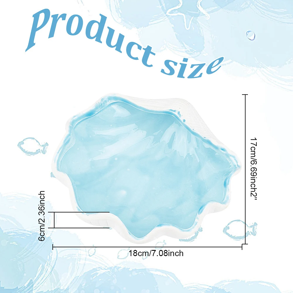 1 Pc Light Blue Shell Jewelry Tray Ocean Style Ceramics Storage Jar Sea Shell Key Bowl Dishes Trinket Tray for Entryway