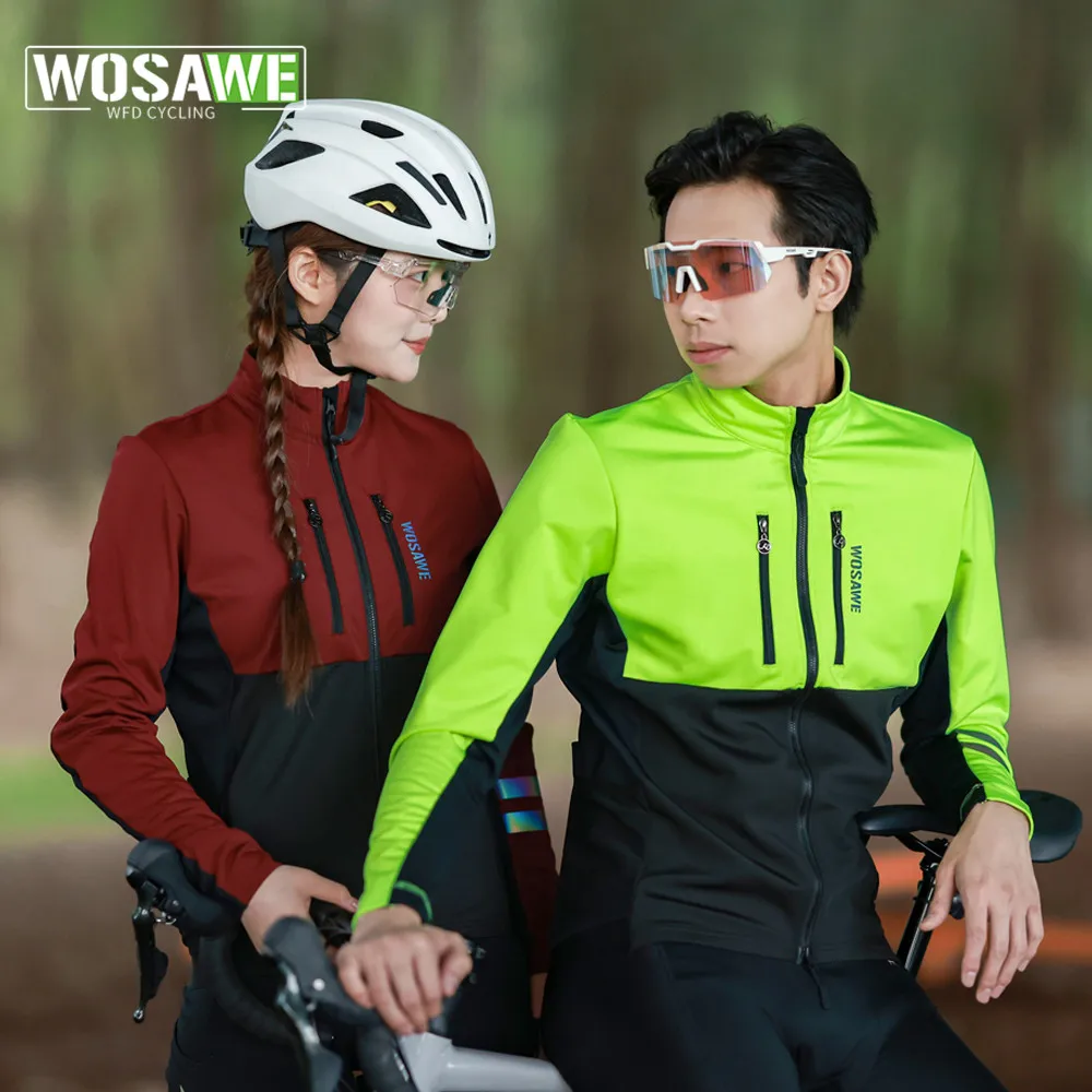 WOSAWE Cycling Jackets Autumn Winter Cycling Coat Fleece Warm Men's Windbreaker 0-15 Degrees Cycling Waterproof Jacket Woman