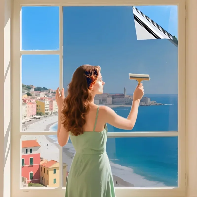 One-Way Mirror Privacy Window Film-Sun Blocking Heat Control Film Anti-Glare Nano-Ceramic Window Tint Static Cling Easy Install