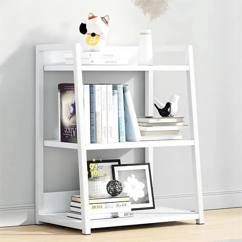 

IOTXY 3 Tier Open Bookshelf - Steel and Wood Display Stand 50CM Width Floor-Standing Bookcase White