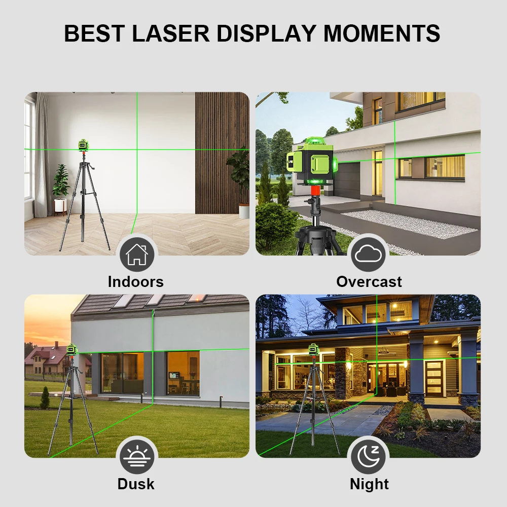 Lfine Nivel Laser 4D 16 Lines 360°Self-leveling Laser Levels withTripod and Suitcase Green Lines Professional Laser Level Tool