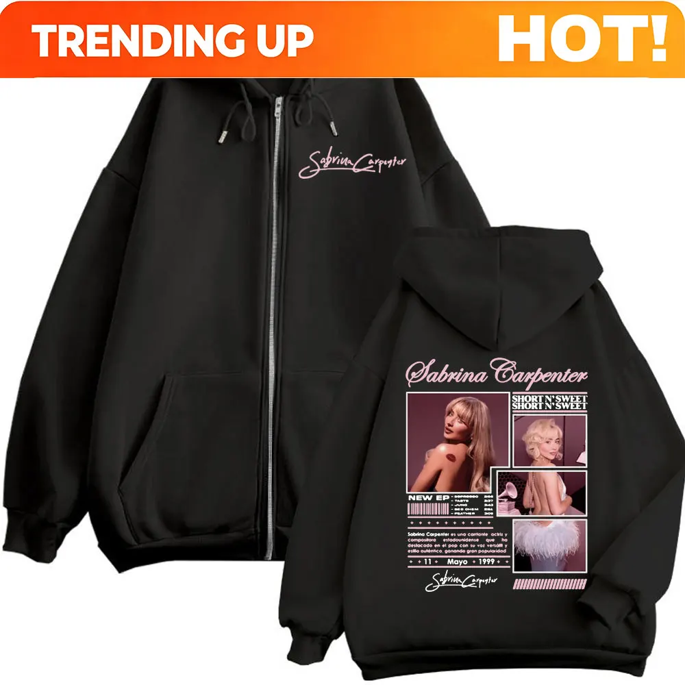 Custom Custom Sabrina Carpenter Short N' Sweet Merch Zipper Hoodie Fashion Aesthetic Zip Up Sweatshirt Men Women Oversized Casua