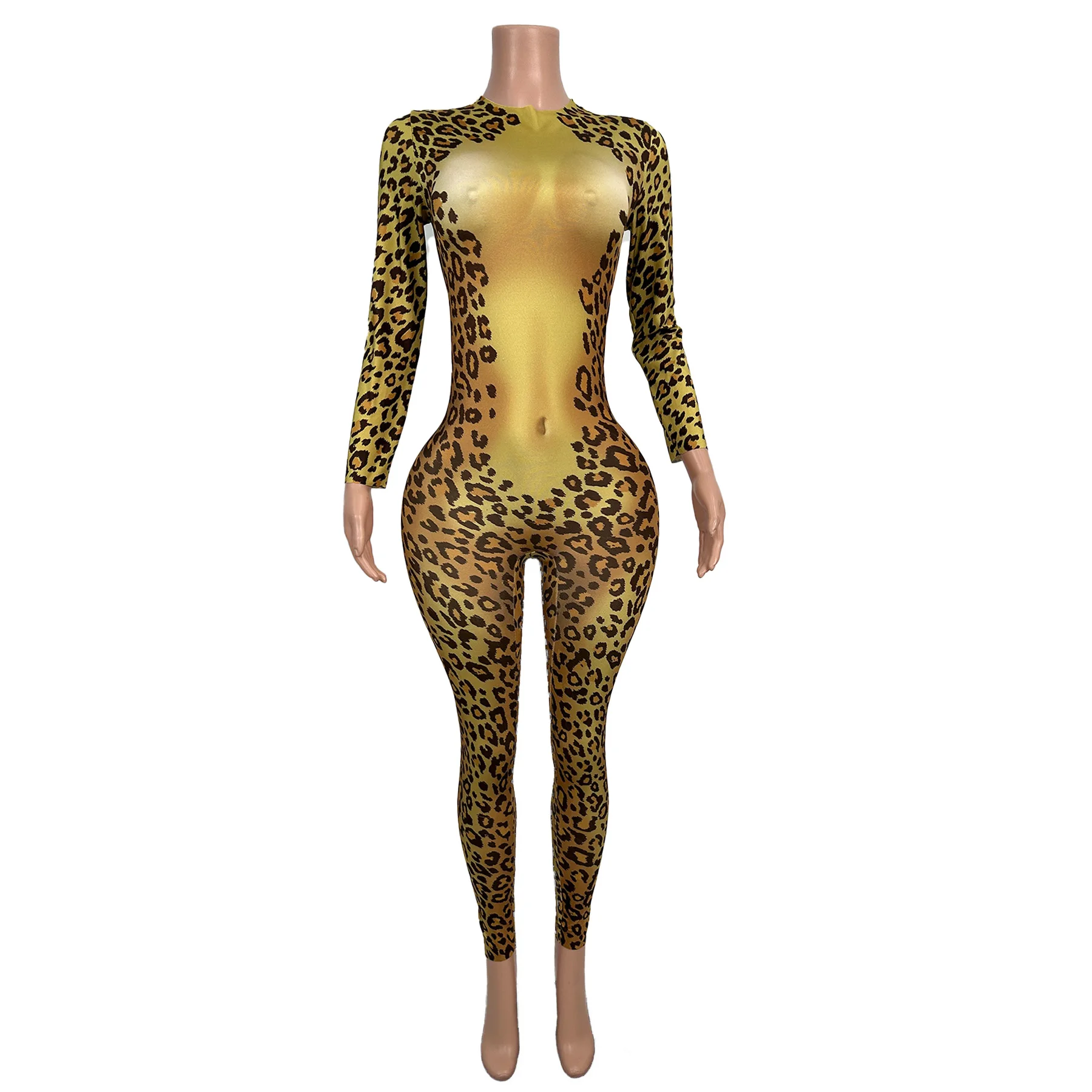 

Baowen Sexy Leopard Print Women Jumpsuit High Elasticity Printed Tight Pants Bar Stage Performance Costume Festival Prom Dress