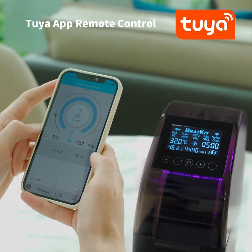 Imagem -06 - Caixa Secadora de Filamentos Gratkit Firefly Impressora 3d Controle Remoto Temperatura de Secagem Ajustável e Tempo Aplicativo Tuya