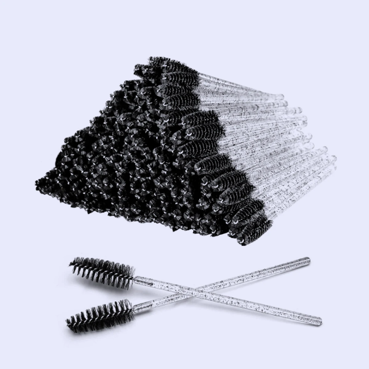 9/19/49 Stück schwarze Einweg-Mascara-Stäbe, glitzernde Wimpernbürste mit klarem Griff, Spoolie-Wimpernwerkzeuge für Make-up und Schönheitssalon