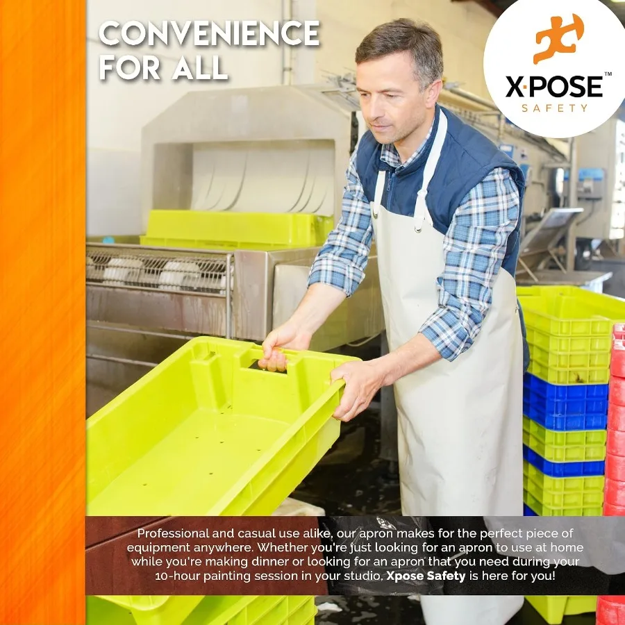 مآزر Xpose Safety شديدة التحمل من الفينيل المقاوم للماء باللون الأبيض مصممة للبيئات الصناعية والتجارية المنزلية تقدم متفوقًا