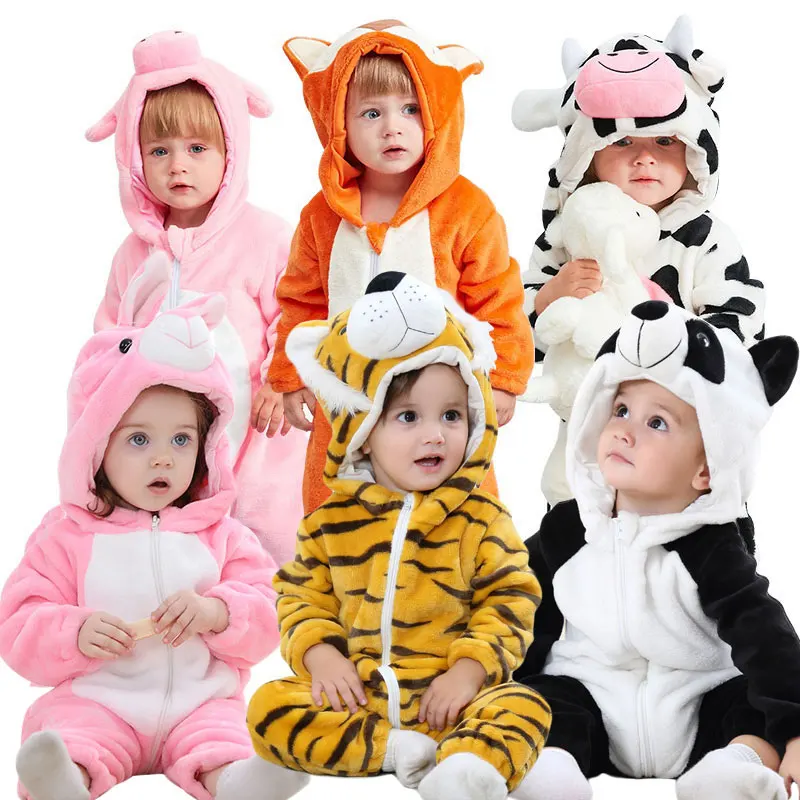 2022 Winter New Born Baby Clothes Ropa Bebe Fox Cow Pajamas Boy Rompers Kids Panda Costume for Girl Infant Jumpsuit 3 9 12 Month