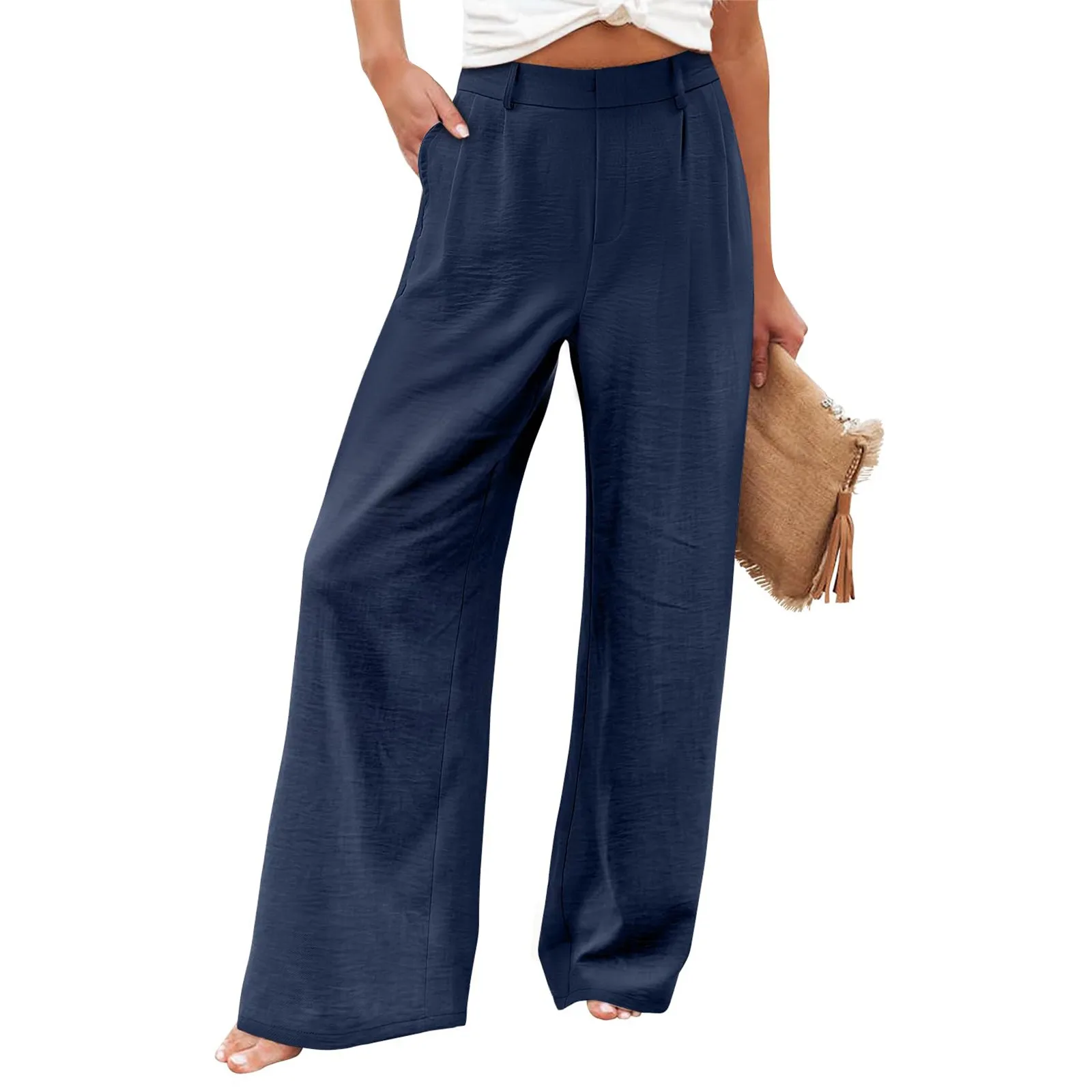 Women Fashion Wide Leg Pants Summer New Solid Color Pants Chic Female High Waist Business Work Trousers Mujer Pants