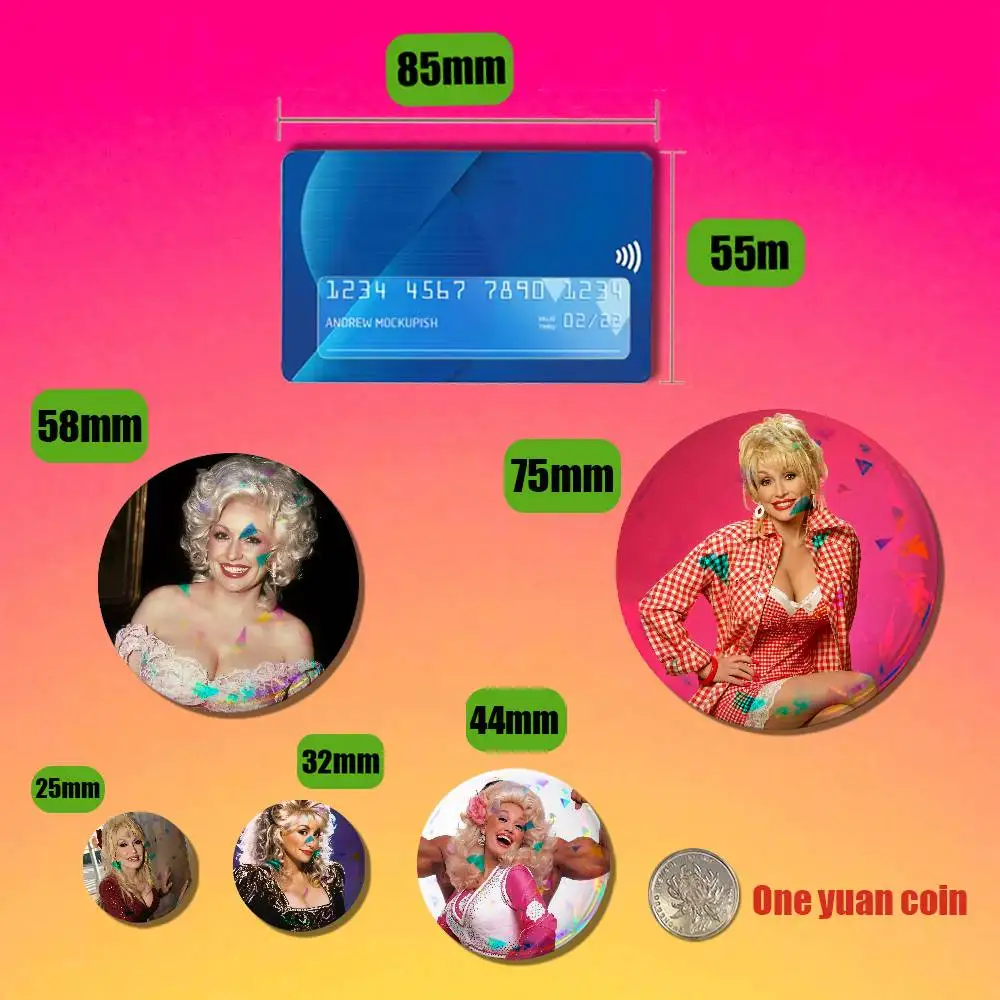 For Dolly Parton Badge Cover Custom Pin Insignia Emblem Round Button 58mm 44mm Laser Film