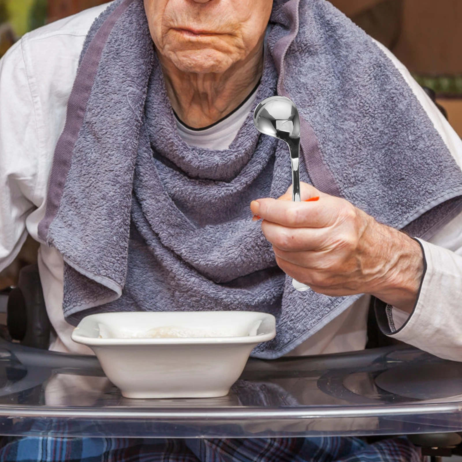 

Adaptive Spoon Long Curved Handle Spoon for Elderly Disabled Self Feeding Assistive Utensil Food Scooping Things for Disabled