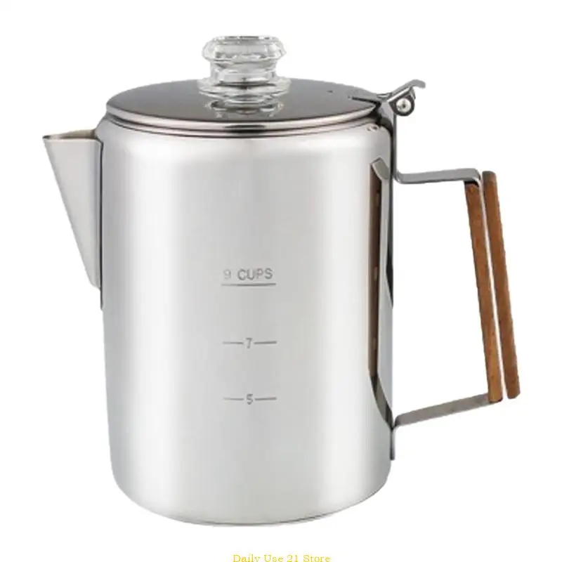 

Practical Stainless Steel Coffee Maker 9 Cups Percolator for Campfires Brewing